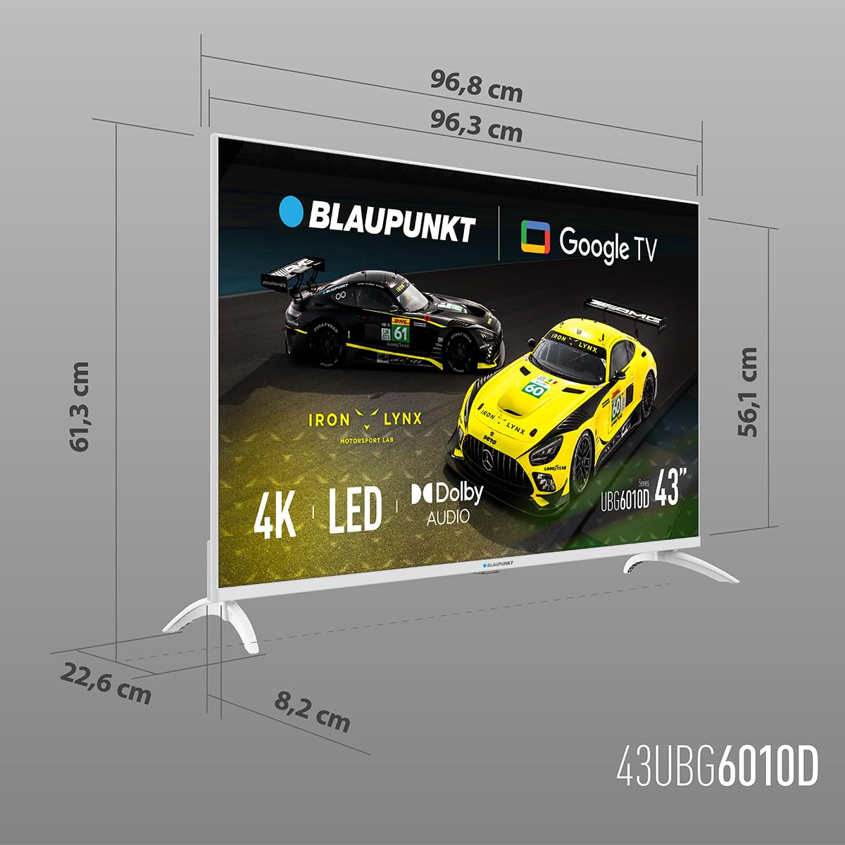 Blaupunkt Smart TV 4K 43UBG6010S, 108 cm (43 Pulgadas), LED LCD, Google TV, Bluetooth y Wi-Fi, HDR, Dolby Atmos, Color Blanco | Dolby Audio, HDR, MEMC, Wi-Fi Dual Band y Bluetooth 5.0, Blanco