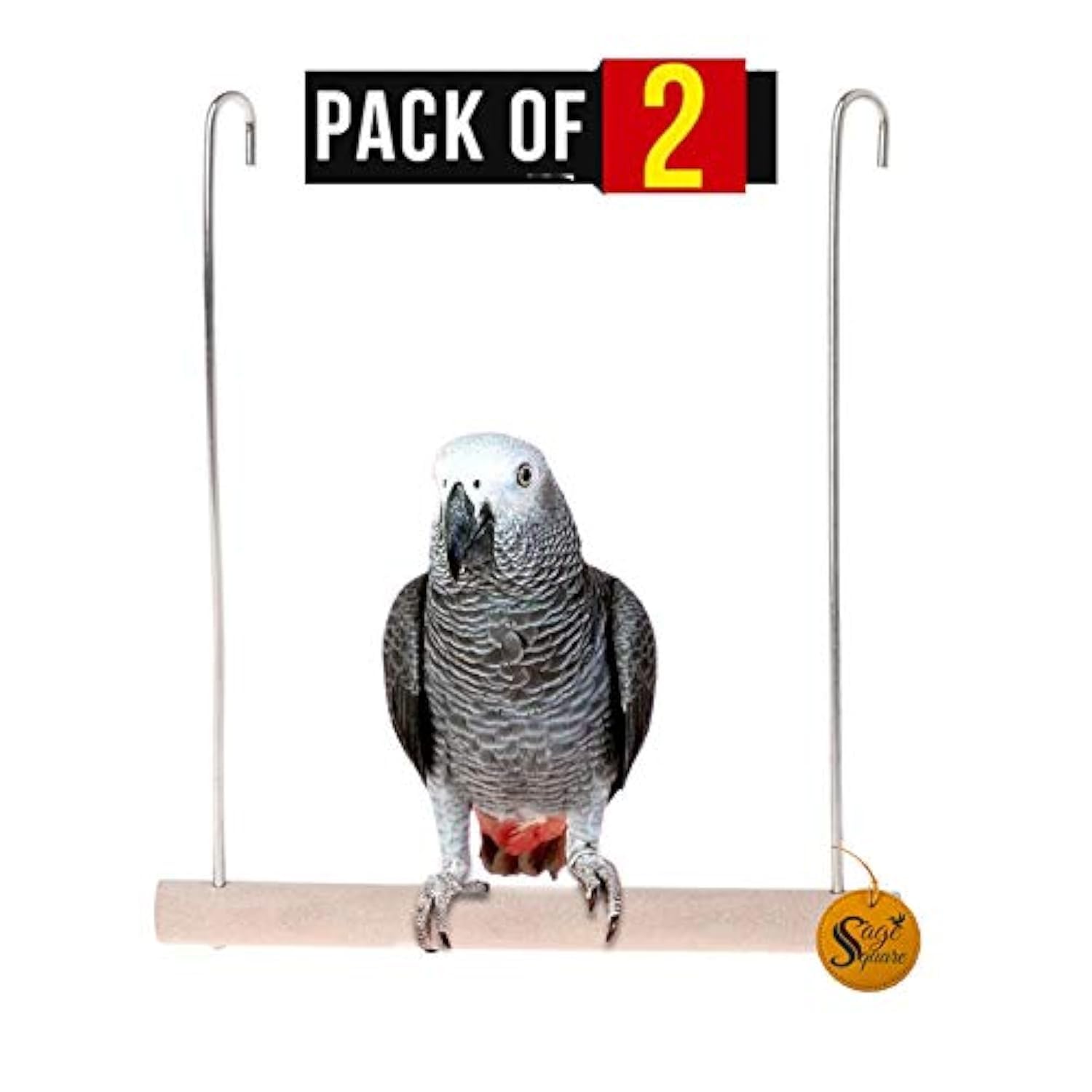Sage Square Playful Natural Wood Perch Swing Toy Cage Hanging Platform, Climbing, Exercise Perch for Birds (Large) (Pack of 2) (B087M6QBHV) Amazon Price History, Amazon Price Tracker