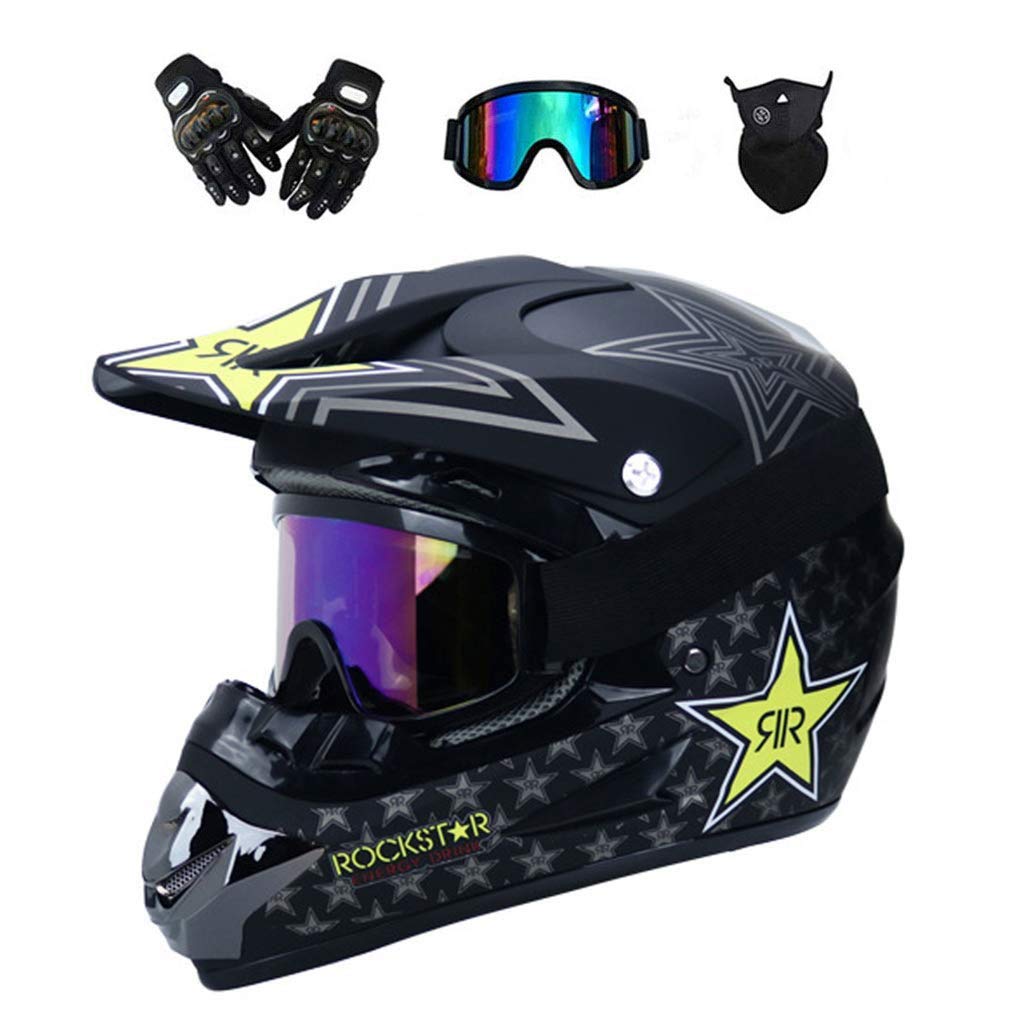 Adulto Casco Motocross, Gioventù Capretto Integrale Fuori Strada Sport Moto Casco, Unisex Discesa MTB ATV BMX Enduro Quad Bicicletta Sporca Incidente Casco, con Occhiali Maschera Guanti