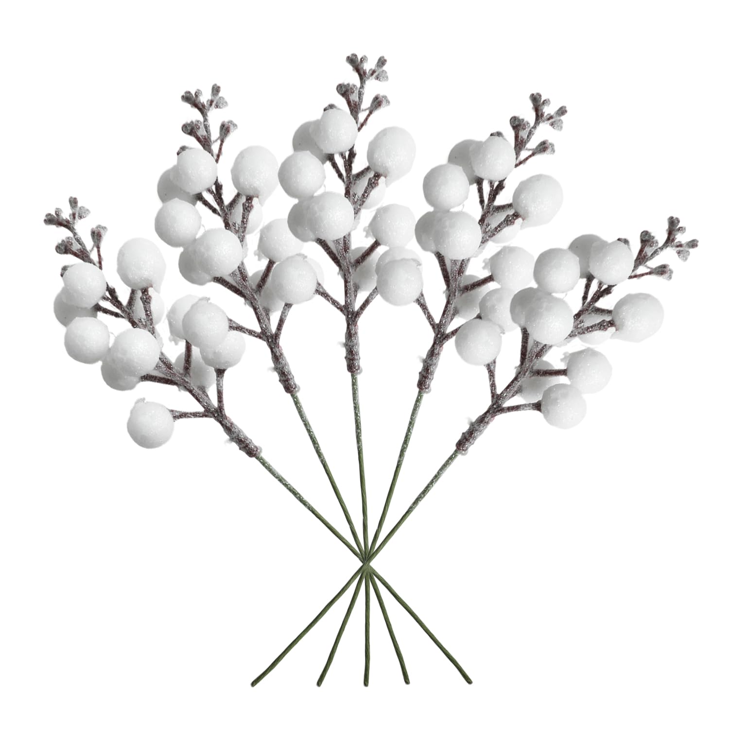 VEYLIN 20 cm Artificial Berry, 16 Pcs Glitter White Artificial Berries Stems for Christmas Tree Ornaments DIY Xmas Wreath
