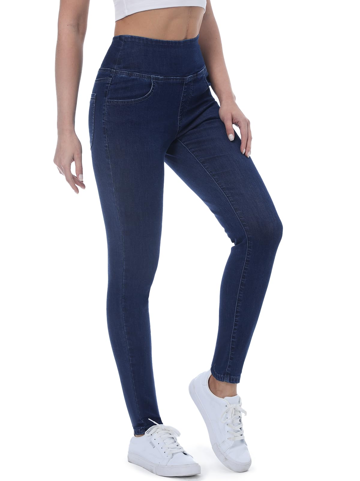 Jean Skinny Femme Taille Elastique,Jeggings Taille Haute avec 4 Poches Extensible Mode Slim Pantalon Stretch Crayon Pantalon