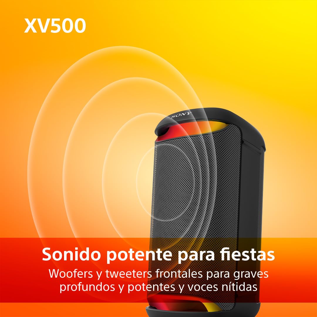 Sony SRS-XV500 Bezprzewodowy Głośnik Imprezowy Bluetooth z Mocnym Dźwiękiem, 25 Godzin Pracy na Baterii, Przenośny, do Użytku Wewnątrz i na Zewnątrz, Stopień Ochrony IPX4, Karaoke, Czarny