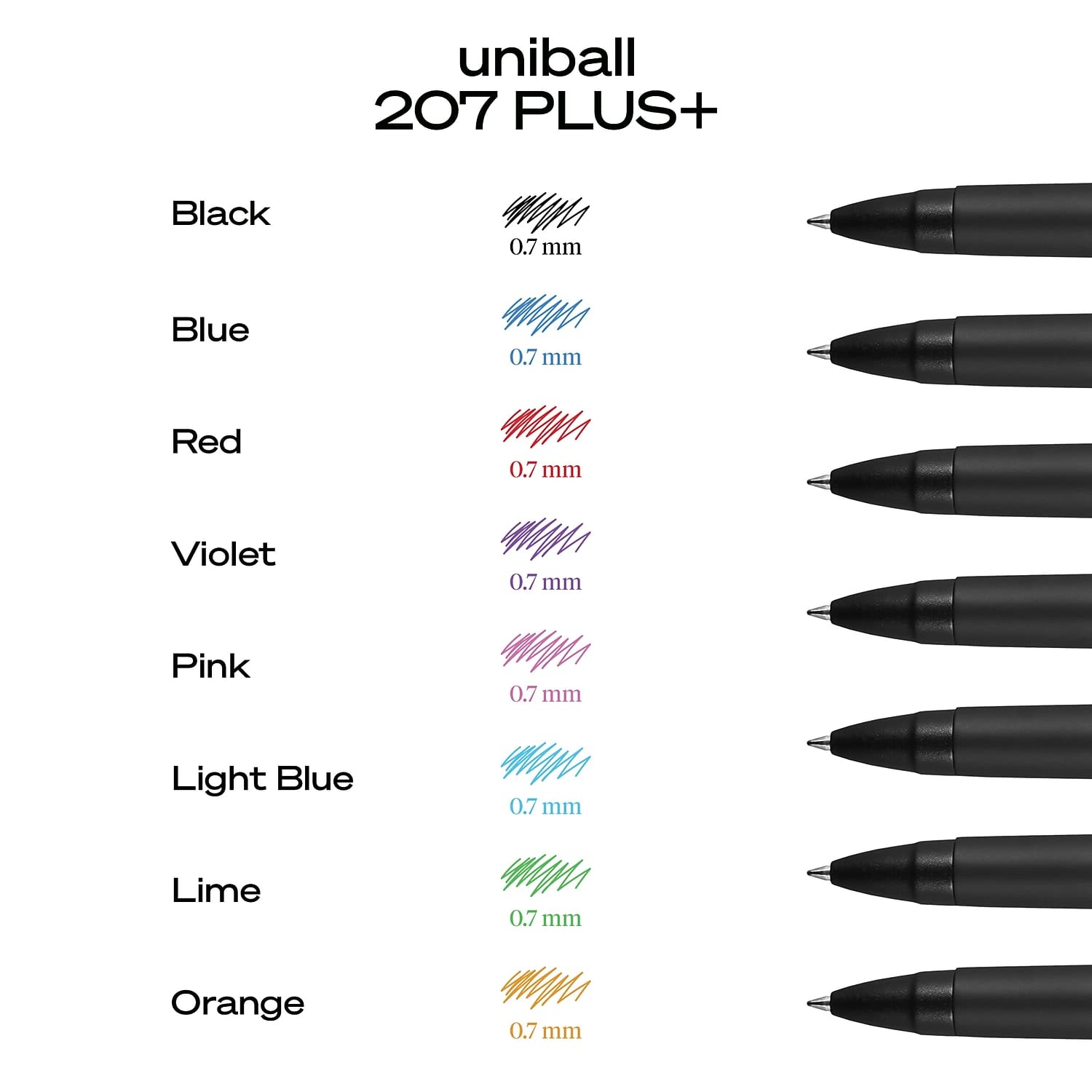 uni-ball 207 Plus+ - Penne gel retrattili, punta media (0,7 mm), nero, 12 pezzi
