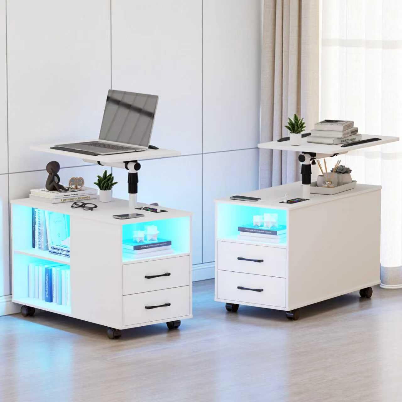 MDGC Nightstand Set of 2 with Wireless Charging Station and Auto Senor,RGB Bedside Table with 360° Adjustable Rotary Table,Night Stand with Open