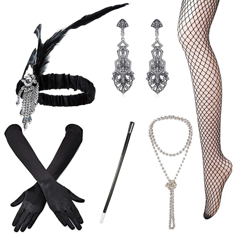 MAKINGTEC 6 Pcs 1920s Flapper Great Gatsby Accessories, 1920s Accessories Gatsby Accessories Women, 1920s Costume Women Set, 1920s Accessories for Halloween Christmas