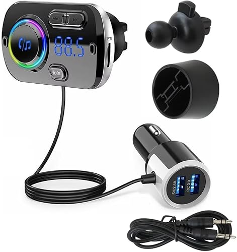 QC3.0 Dual USB Port FM Transmitter Bluetooth 5.0 Wireless Radio Adapter Car Kit Fast Charge