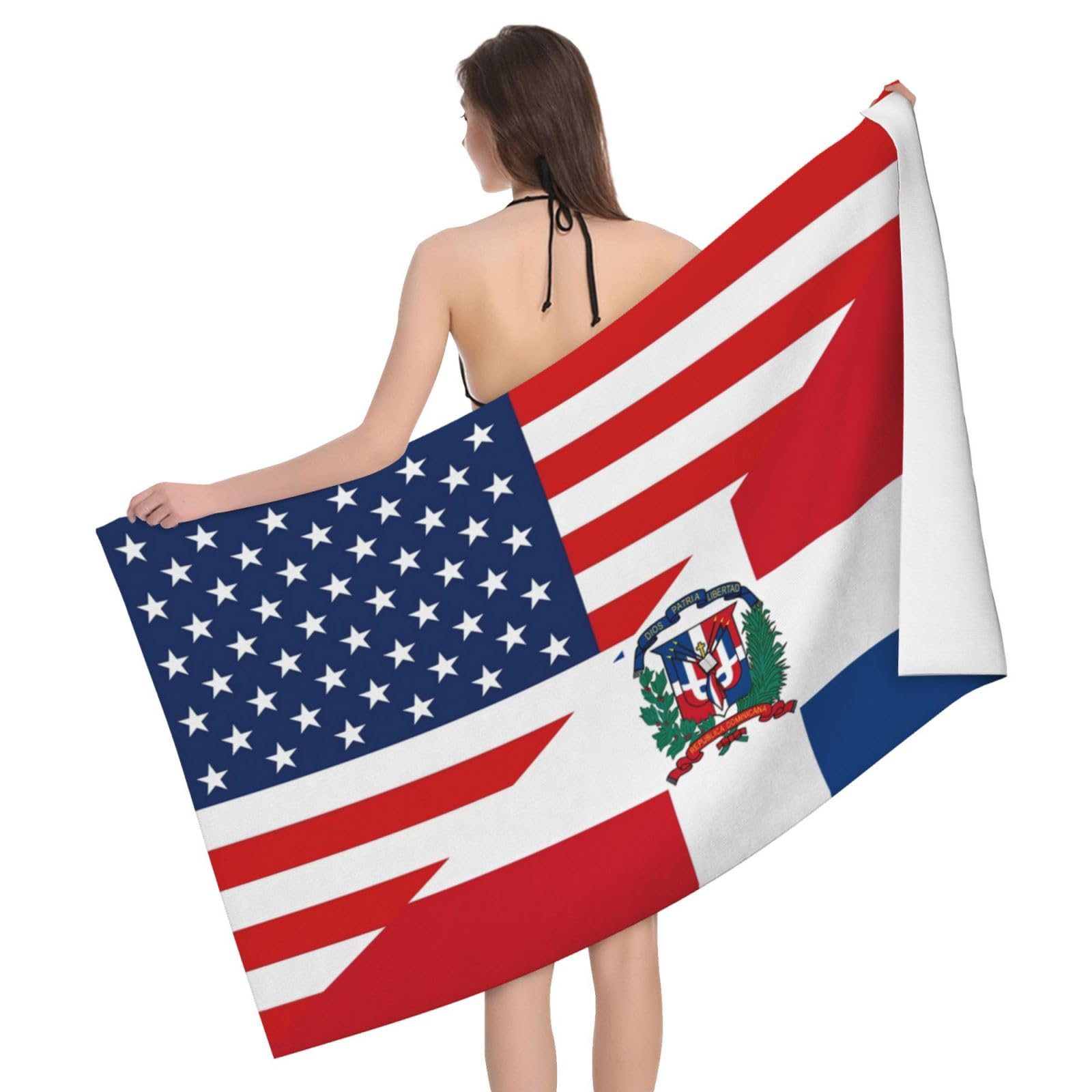 HLBSDM Microfiber America Dominican Republic Flag Beach Towel Quick Dry Soft Sand Free Beach Towels for Pool Swim Beach Lightweight Thin Towels