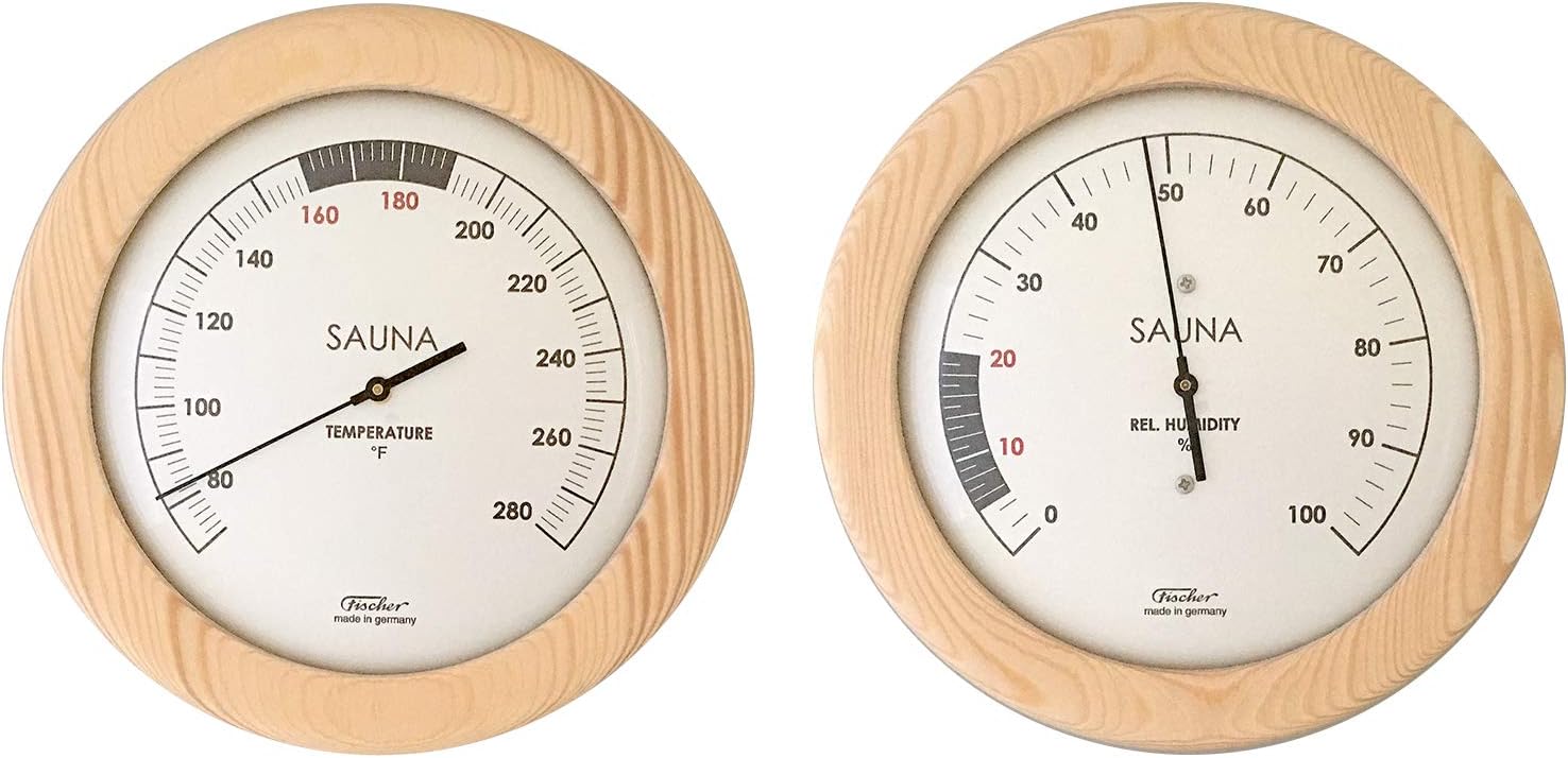 Sauna Thermometer + Hygrometer, 155 mm, Set: 196T-03F + 196H-03EN (English, °F)