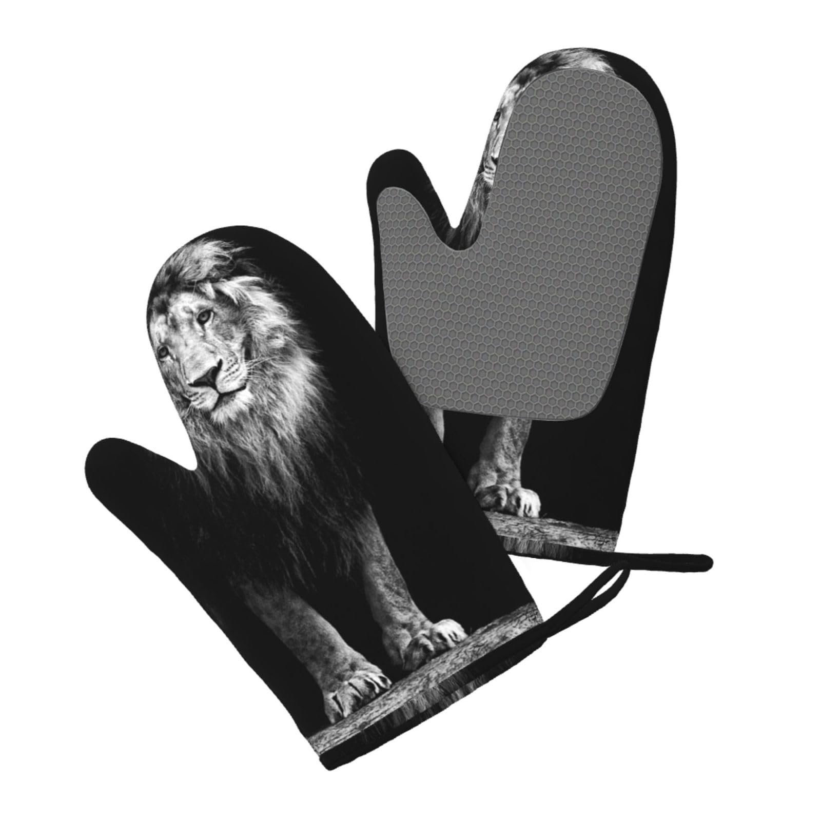 Aqrjlpo Women's Beautiful Lion Silicone Oven Mitts Set 2Pcs, Printed Heat Resistant Non-Slip Silicone Oven Gloves For Kitchen Cooking Baking Microwave