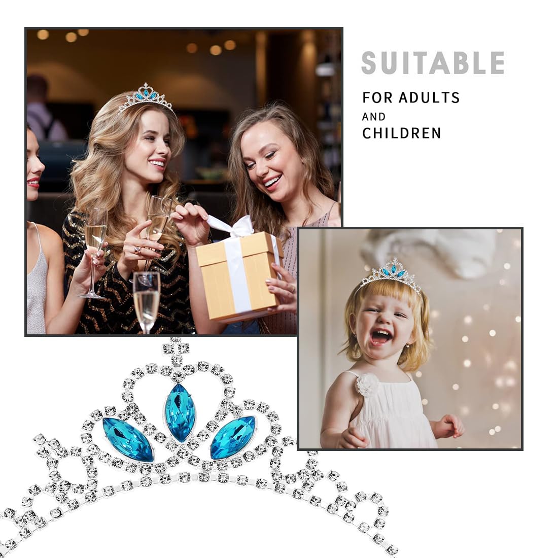 Corona Princesa Niña, 2 Piezas Coronas de Princesas Tocado de Cristal para Niñas Rosas Corona de Princesa para Niños Cumpleaños Azul Accesorios Princesa Corona Adecuado para Niñas de 3-12 años