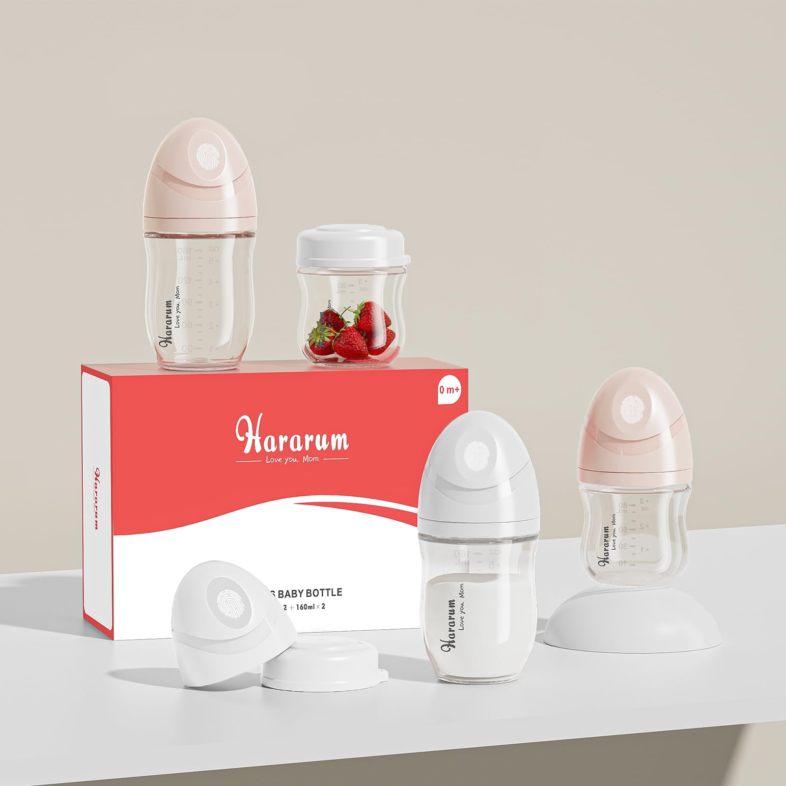 Biberon in Vetro, Anti-coliche, 80 ml per neonati da 0+ Mesi, Flusso Extra Lento (SS) con Tettarella simil-seno, Adatto per Allattamento Misto, Confezione da 2 - Bianco