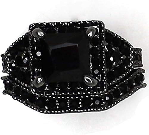 Miniatura 4 de Jude Jewelers Tamaño 4-15 Anillo de compromiso de boda de corte princesa negro propuesta de aniversario de halo nupcial