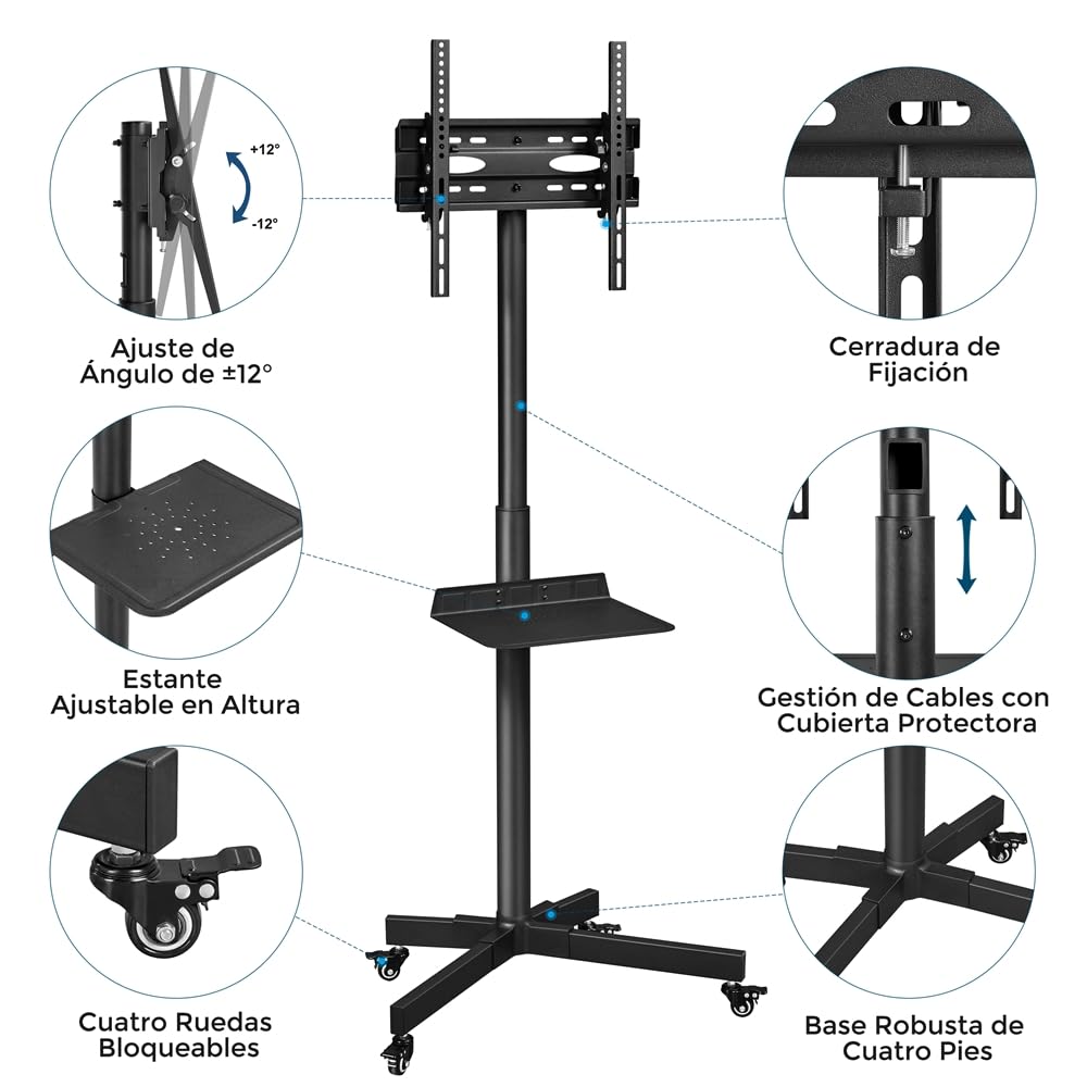 Yaheetech Soporte TV Ruedas de 23 a 60 Pulgadas Soporte TV Pie con Estante para Portátil Soporte Móvil con Altura Ajustable de hasta 25 kg Máx VESA 400x400 mm