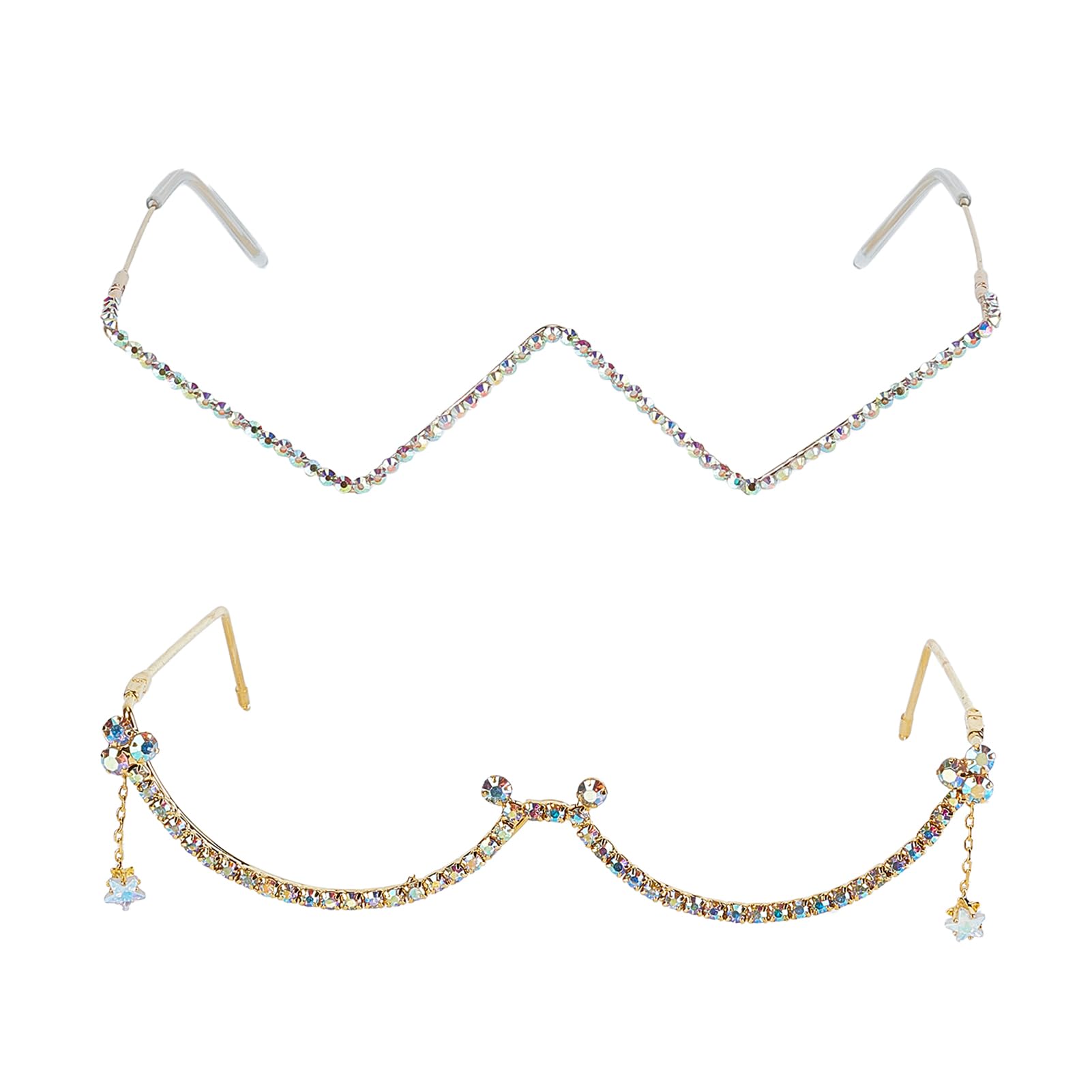 NICENEEDED Brillengestell Ohne Gläser Mit Diamanten Halbrahmenbrille Aus Kristallmetall In V Form Halbrandlose Sonnenbrille Mit Strasssteinen