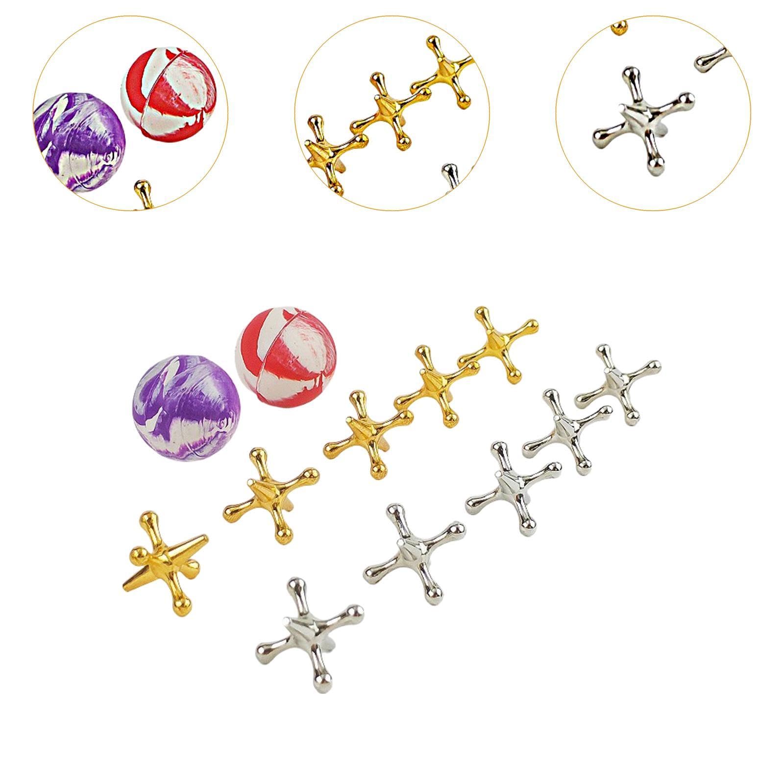 Colcolo Jacks Juego de Mesa Metal, Retro, Jacks y Bouncy Ball Set Old School Jax Juego para favores y Family Game Night