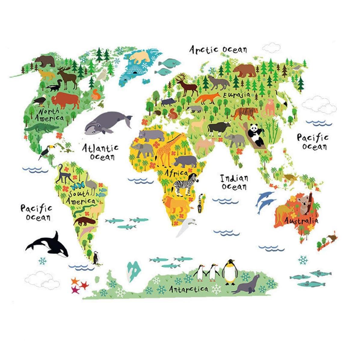 Casiler As Shown World Map Wall Sticker Vinyl Wall Decal Animal Cartoon Wall Stickers For Kids Rooms