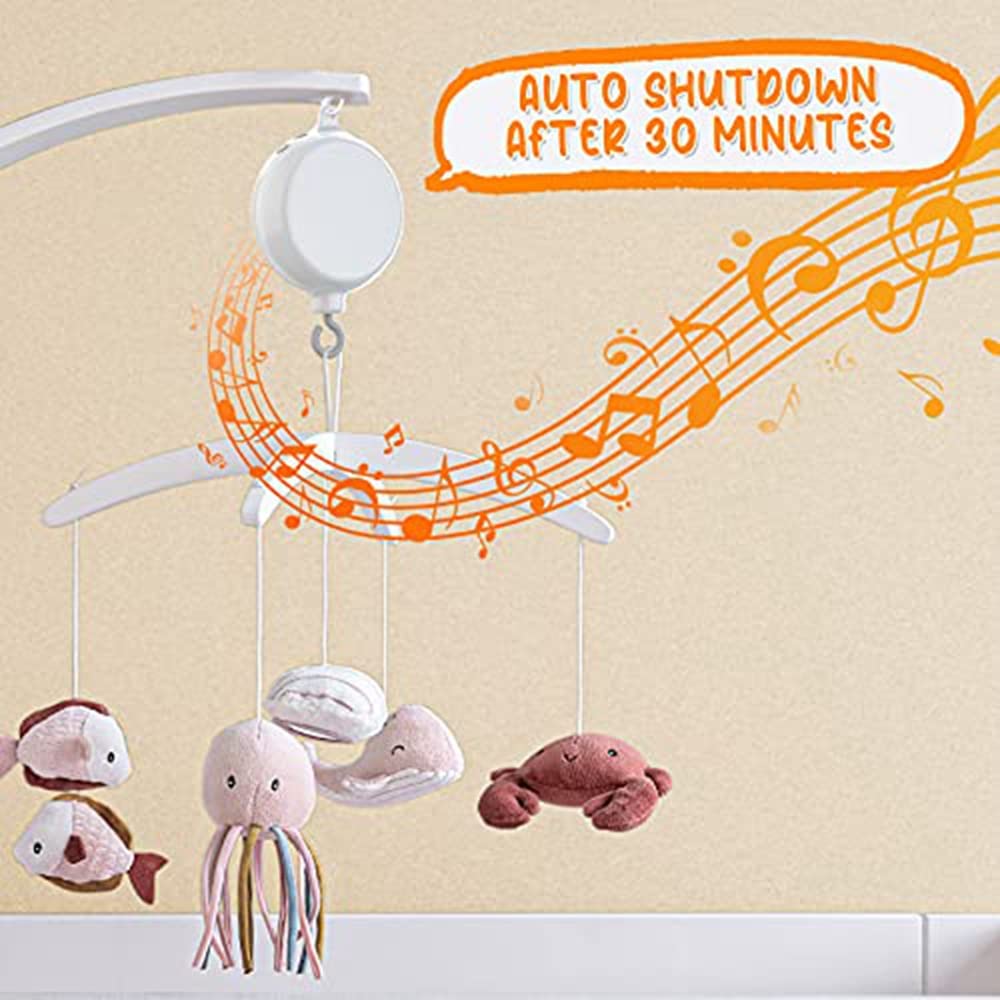 Aolso Babybedspeelgoed, mobile voor babybed, slaaphulp, muziekspeelgoed met schattige dieren, babybedmobile met muziek en verlichting, projector en afstandsbediening (blauw