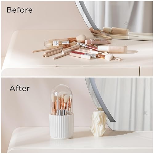 Miniatura 7 de HBlife Soporte para brochas de maquillaje con tapa, organizador de brochas de maquillaje giratorio de 360 grados con tapa, organizador de