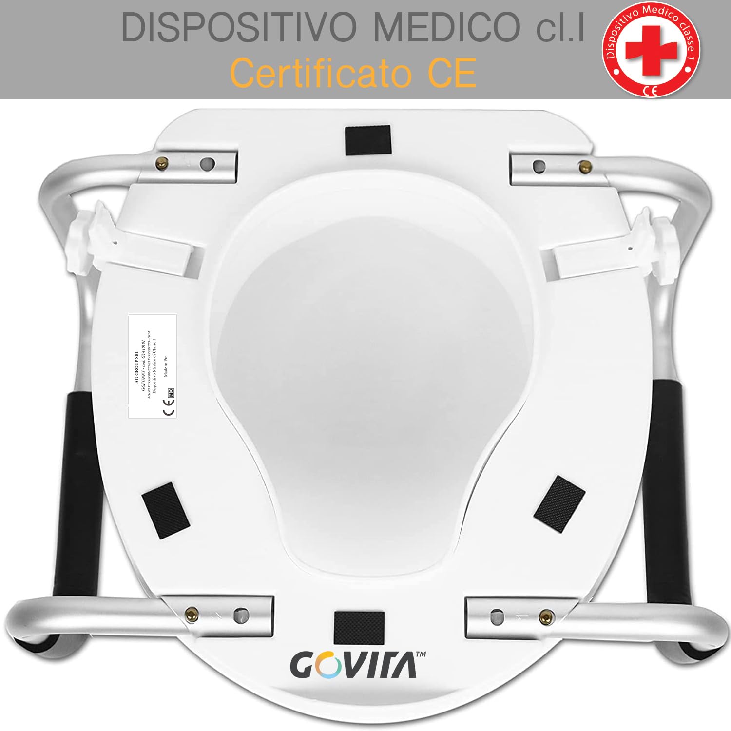 GOVITA - Rialzo WC per Anziani con Braccioli e Coperchio – Alzawater Universale per Disabili e Protesi Anca, Sedile WC Rialzato Bianco (10 cm)