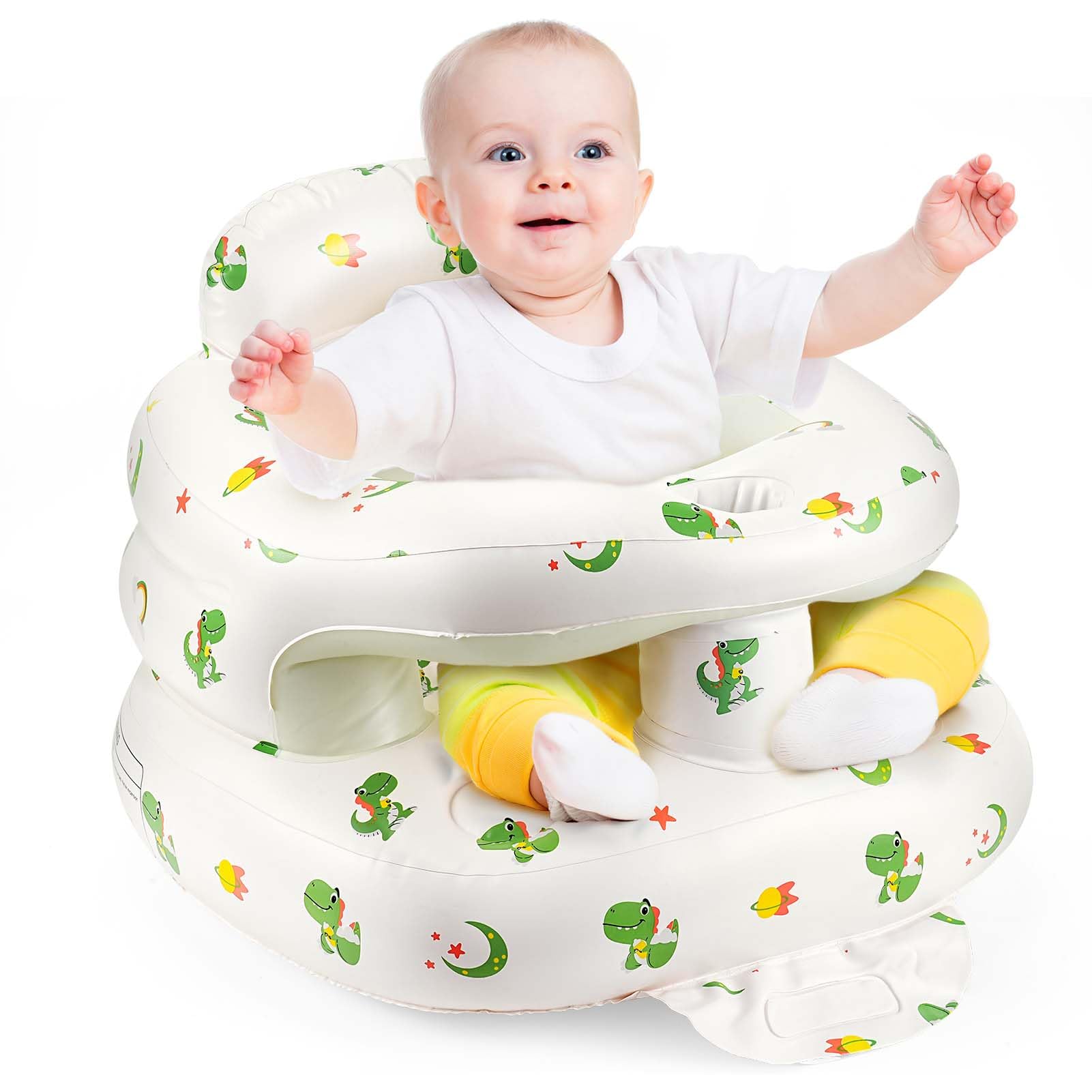 Asiento inflable para bebé Partir de 3 Meses, Silla Infantil Inflable con Bomba de Aire Integrada, silla inflable con soporte para espalda y cuello para Viajes, Alimentación, Camping, Aprender