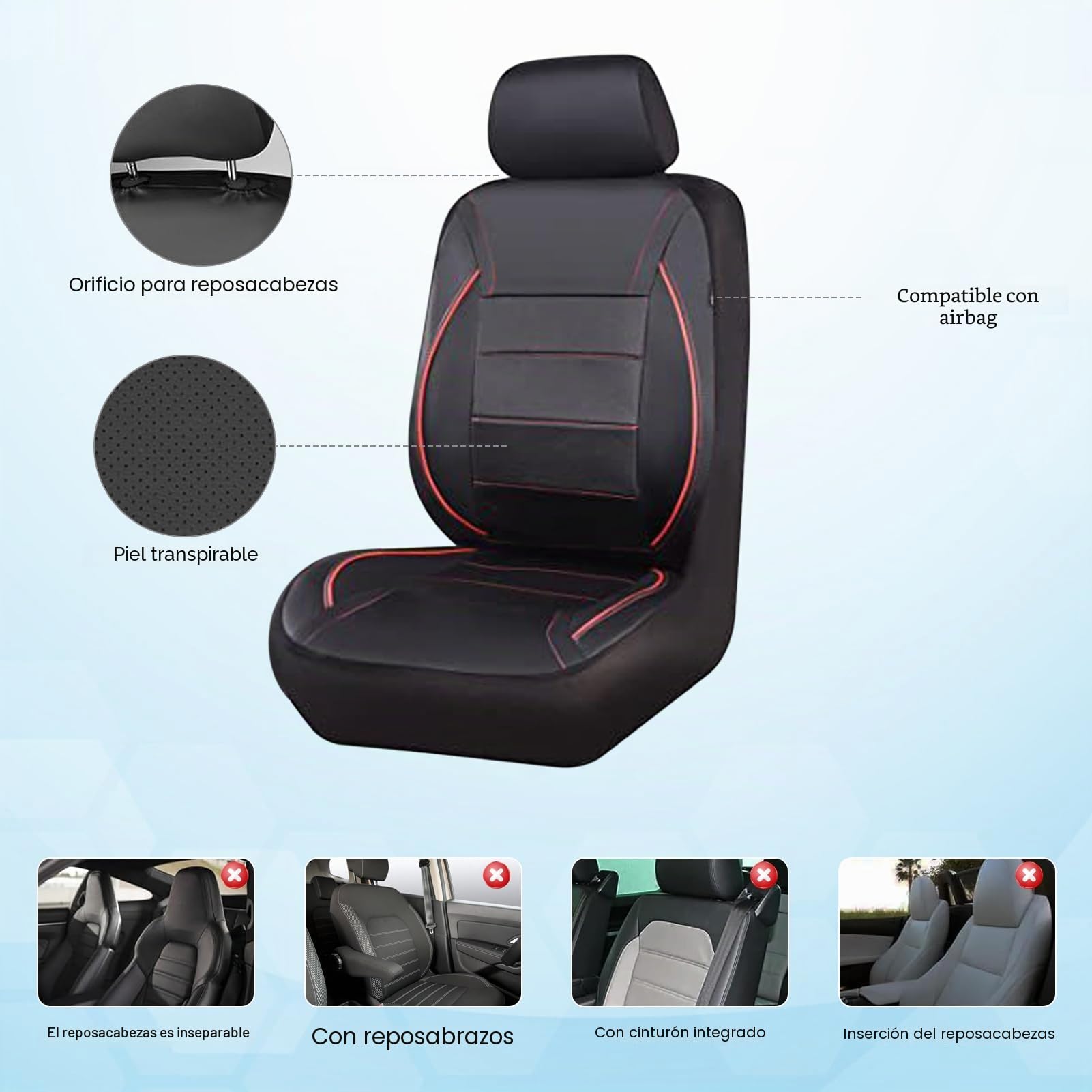 Shkalacar Fundas Universales para Asientos de Automóvil, 9 Protectores de Asientos Cuero PU con Tela Transpirable y Compatible con Airbag, para la Mayoría los Vehículos (Roja)