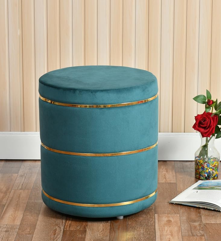 ShadowKart Ottoman Pouffes Sitting Stool for Living Room| Mudda Puffy Wooden Ottoman Stools| Poof Footstool Pouf for Office Room Decor, 42x42x45 Cm, Seagreen-image-31