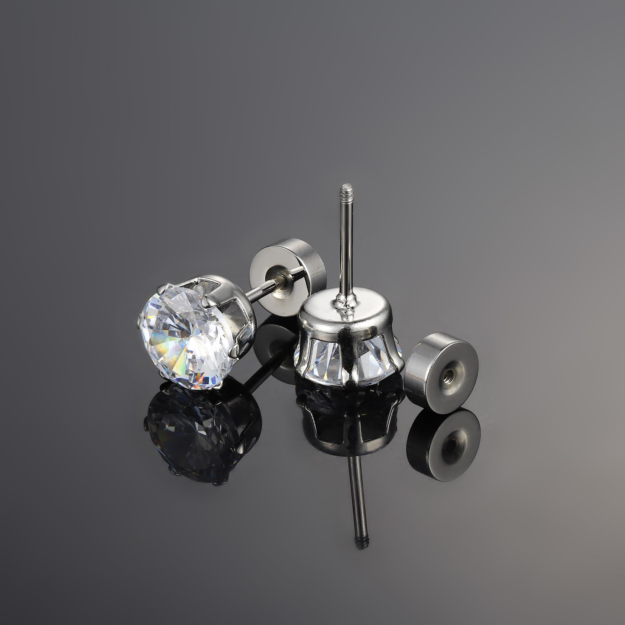 Aretes de tuerca de acero inoxidable con circonita cúbica, hipoalergénicos para mujeres y hombres, aretes de tuerca de titanio 316L sin níquel, modernos y elegantes, Circonita cúbica, Circonia 7