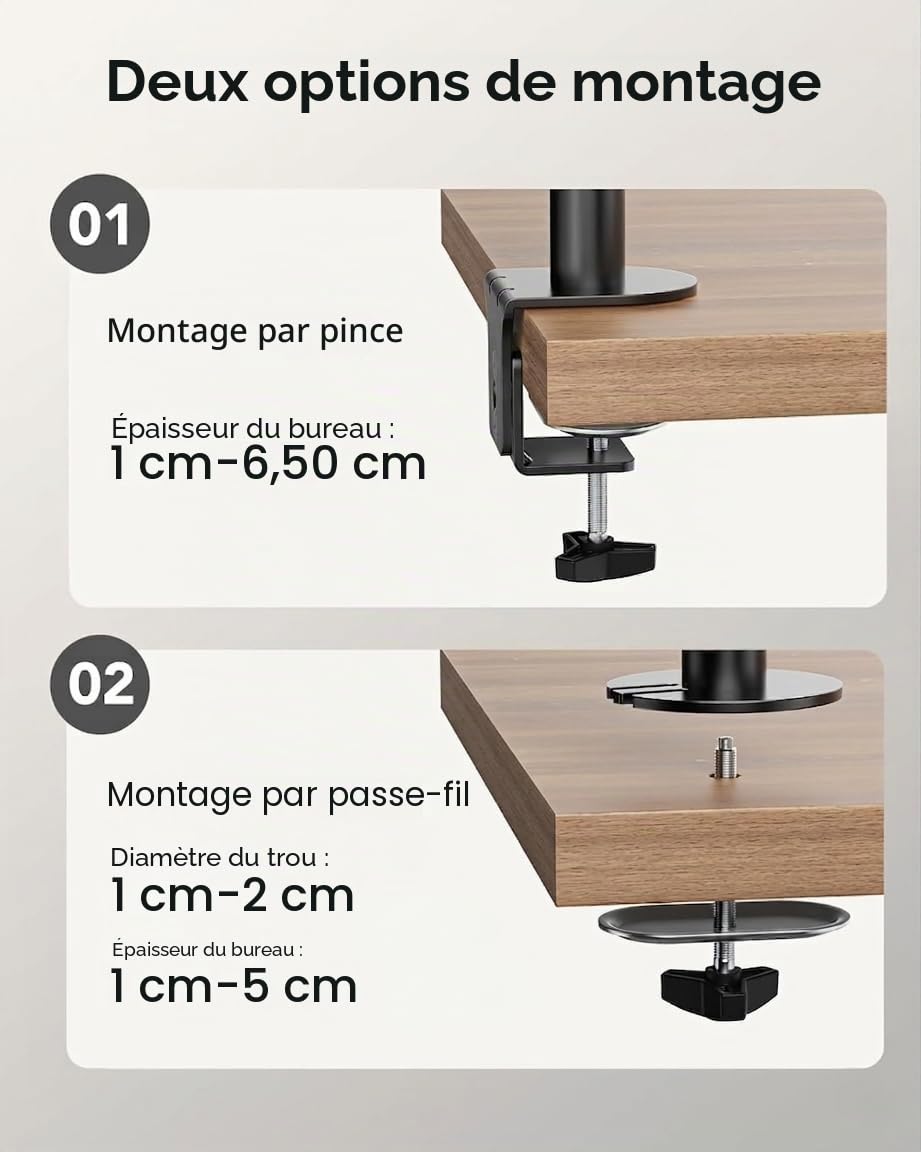 HUANUO Bras Ecran pc Vertical, Support Ecran pc 2 Ecran Empilé Réglable en Hauteur, Bras Ecran pc 2 Ecran Accueillissant 2 Écrans de 17 à 32 Pouces avec Pince en C, Chaque Support Supporte à 8 kg