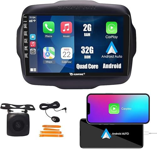 Kunfine Coche CarPlay Android Navegación Automática Estéreo GPS Radio Reverse Cámara Pantalla 9 "IPS Pantalla Táctil Headunit Tablet Pad Media