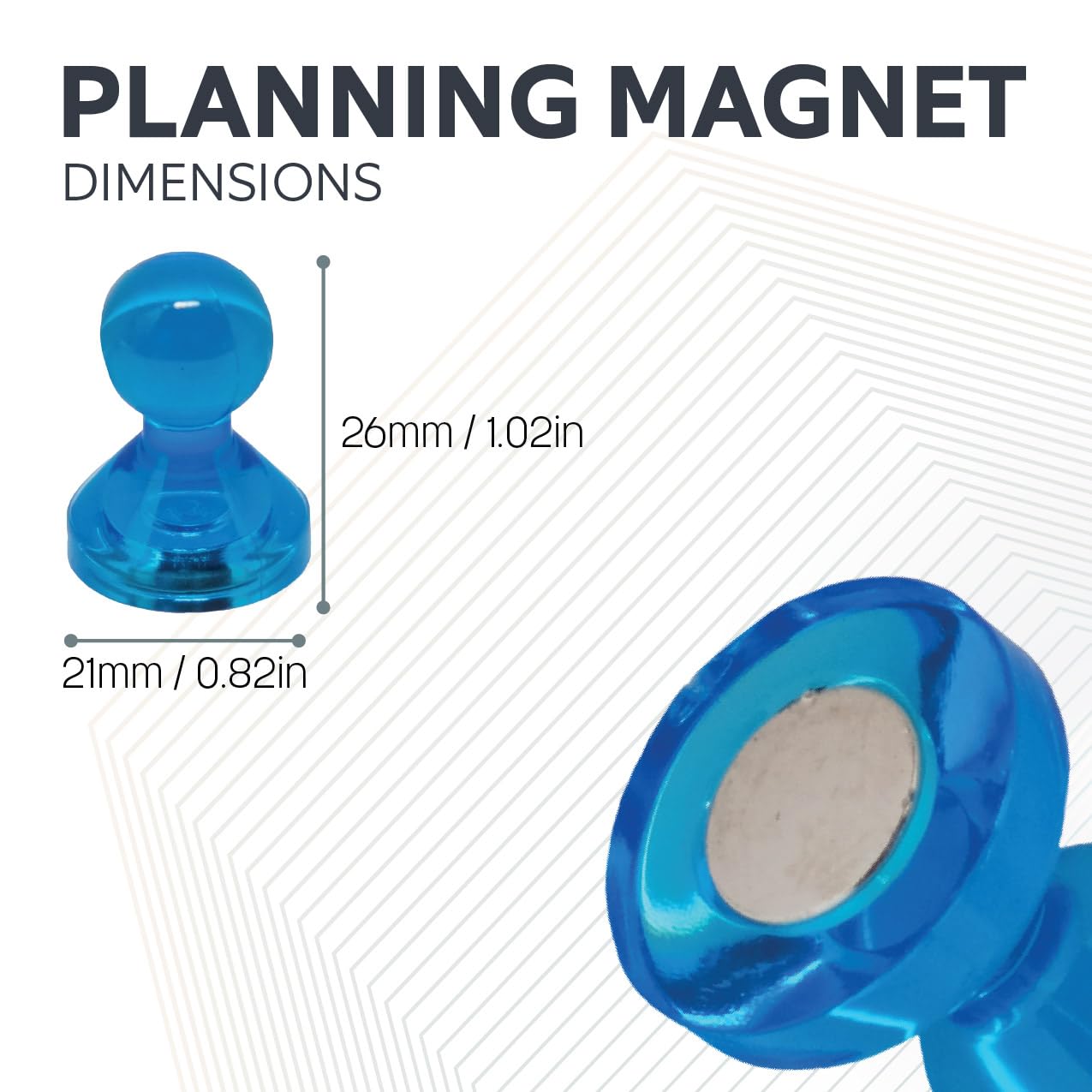 Gran Imán de Oficina de Pinza Acrílica Azul para El Refrigerador, Pizarra, Tablero de Anuncios, Archivador - 21mm de Diámetro x 26mm de Altura - Paquete de 100