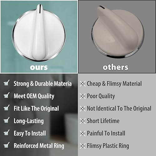 Miniatura 6 de HASMX Paquete de 2 pomos de repuesto para selector de lavadora y secadora para GE 175D3296 General Electric 175D3296P001 - Perilla blanca plateada