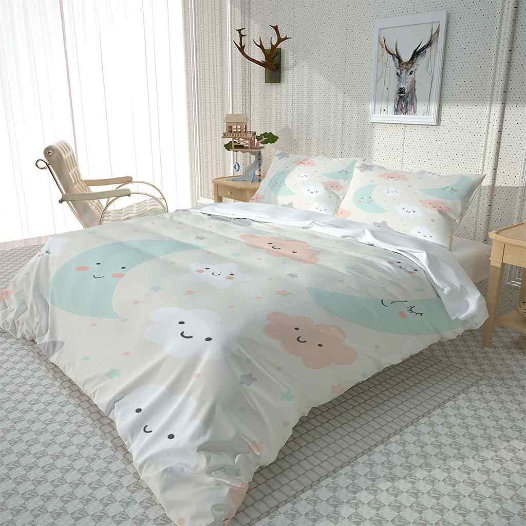 Fundas Nordicas Infantiles Niños Y Niñas Super Suave Comodo Impresión Luna De Nubes Rosadas Ropa De Cama Incluye 1 Funda De Edredón Y 2 Fundas De Almohada 155x220cm (para Cama 90/105)