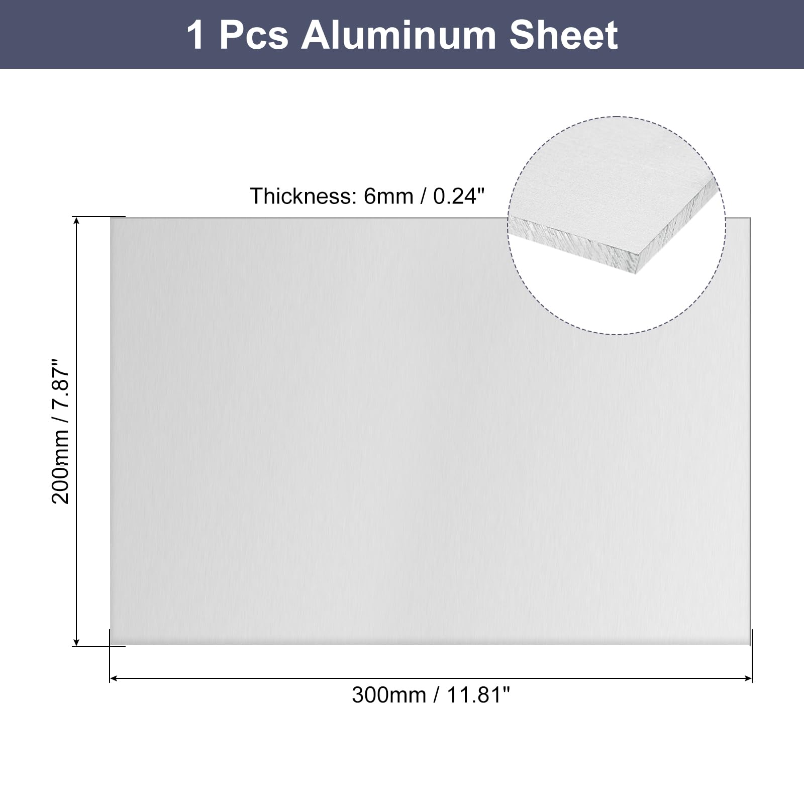 QUARKZMAN Lamina In Alluminio, 1 Pezzo 300mm x 200mm x 6mm (0.24 Pollici) Spessore Lastra Quadrata 6061 Per Uso Industriale, Tonalità Argento