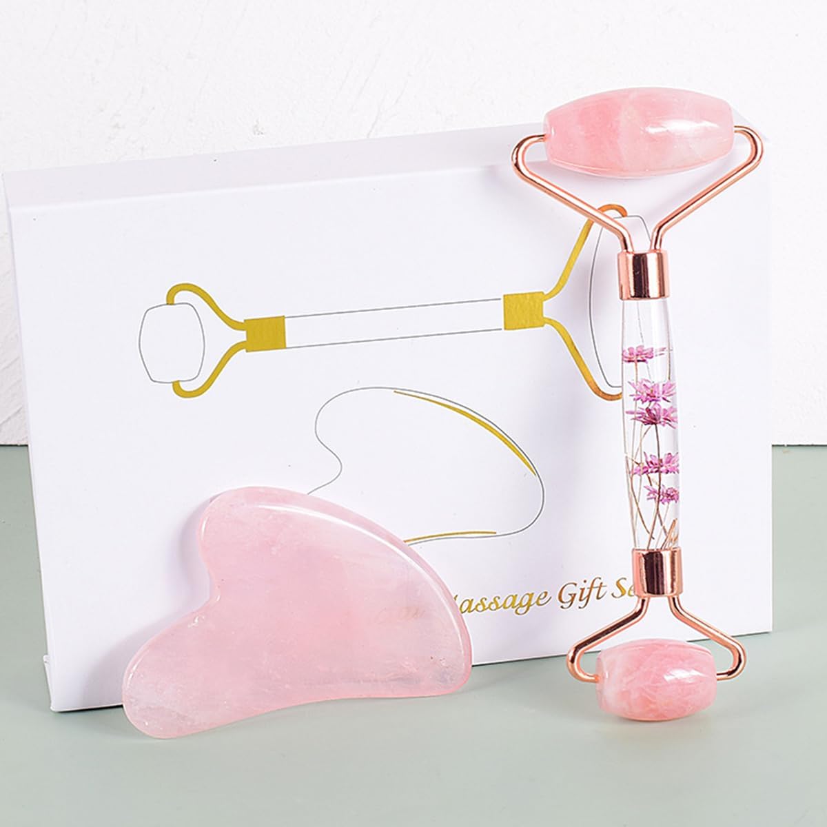 ECVV Gua Sha & Jade Roller Set: Reduce Puffiness & Redness, Boost Skin Care Routine, Ideal Self-Care Gift for Men & Women, Premium Facial Tools