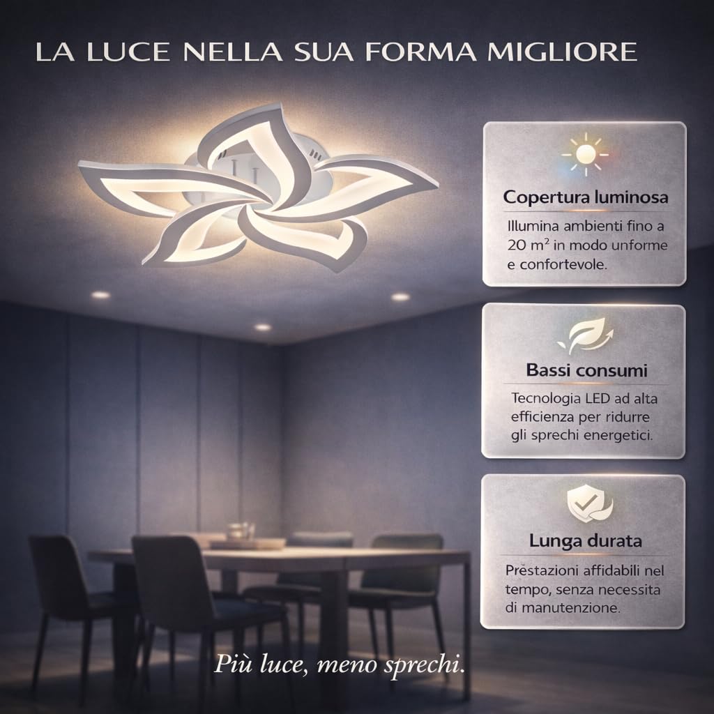 Arcadia Plafoniera Led Soffitto Moderna con Luce Calda e Fredda Dimmerabile, Telecomando e App per Cellulare - Lampadario Camera da Letto, Soggiorno, Cucina, Cameretta e Salotto - 4000LM 48W 60Cm