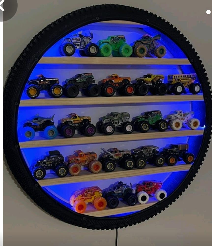 WoodHub Wooden Wall Hanging Lighting Tyre For Home Decor Showpiece Item Kids Toys Stand Wall Decor Living Room Bolgony Office Decor Display Stand Kids Birthday Gift 24 Inch (With Out Toys)