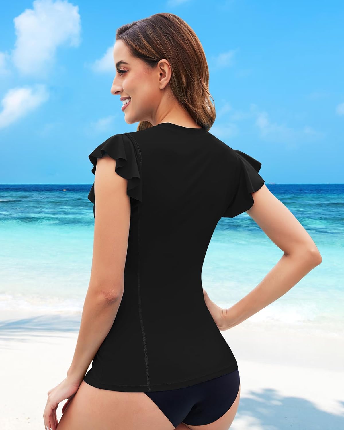 WOWENY Women's Rash Guard Buit-in Bra Tankini Swimsuit Tops Sleeveless Swim Shirts Bathing Suit No Bottoms - Image 2