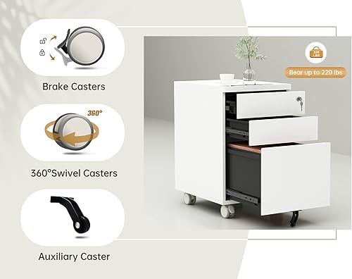 Miniatura 38 de Archivador móvil de 2 cajones con cerradura, archivadores de oficina para debajo del escritorio, archivador pequeño totalmente montado excepto Negro