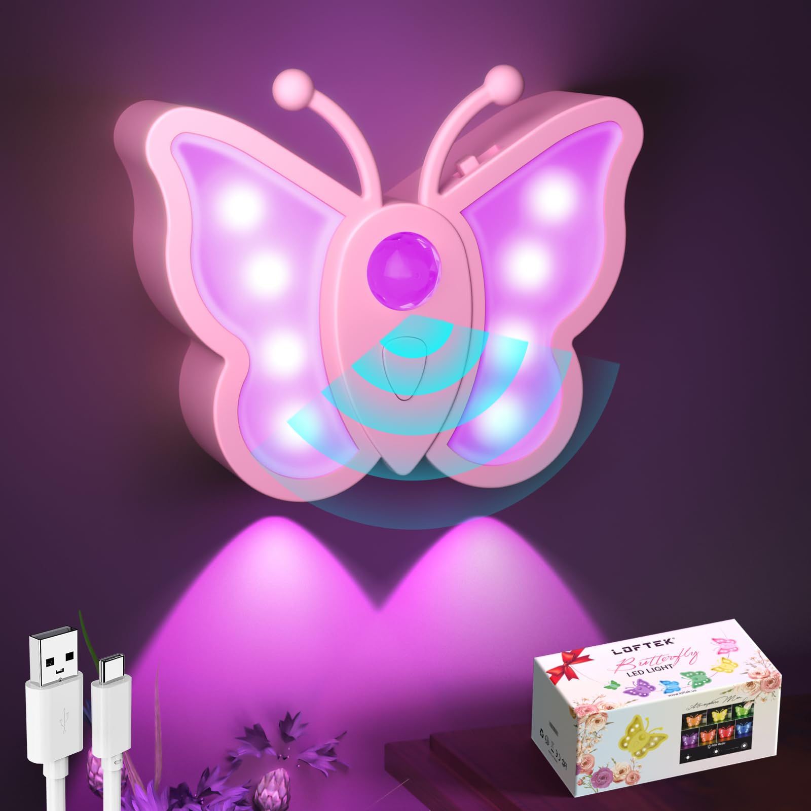 LOFTEK Motion Sensor Night Light, Rechargeable &amp; Magnetic Butterfly Light