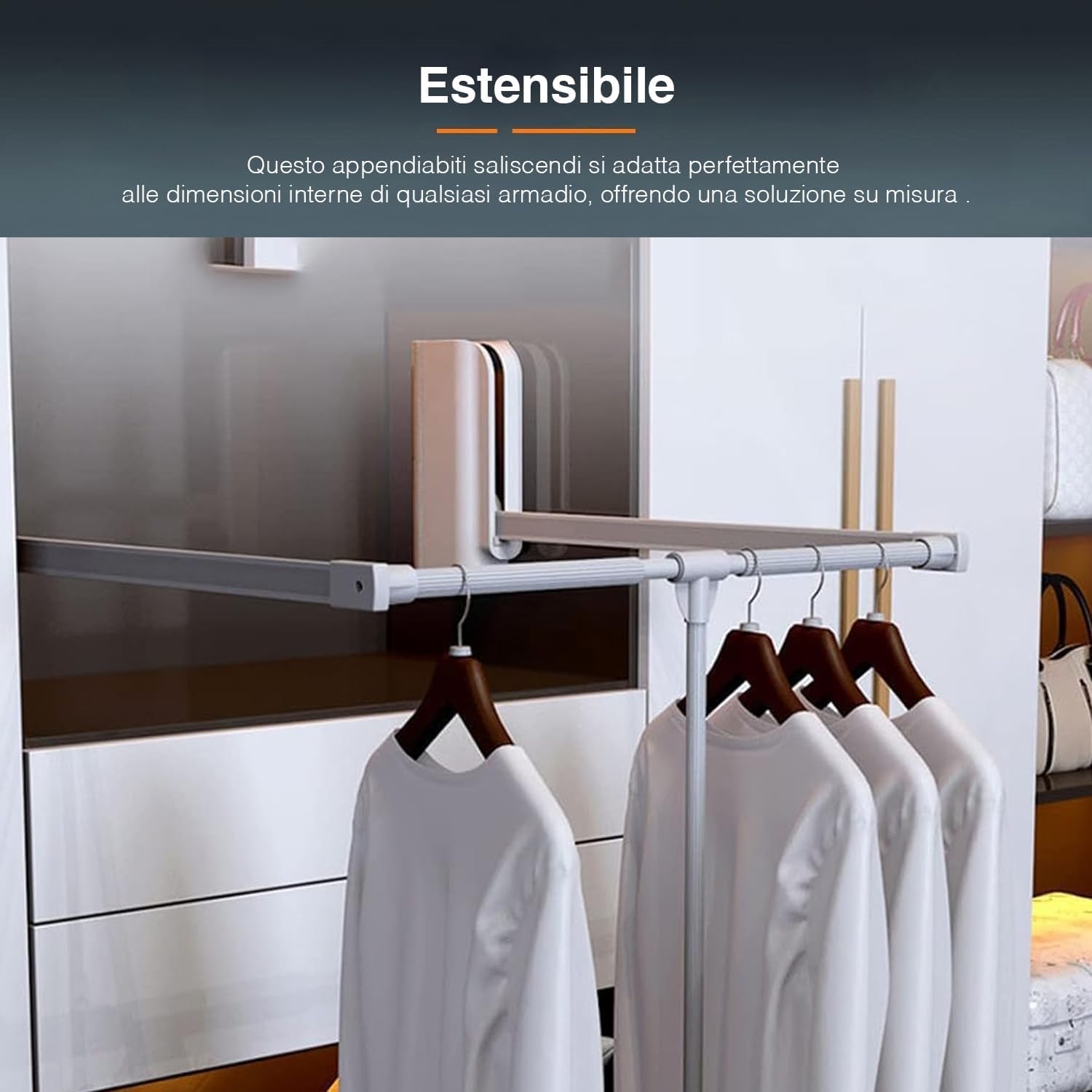 Avilia Appendiabiti Saliscendi per Armadio in Acciaio Cromato, 83-115cm - Asta Appendiabiti Regolabile e Estensibile, Carico Max 12kg, Montaggio Facile e Veloce