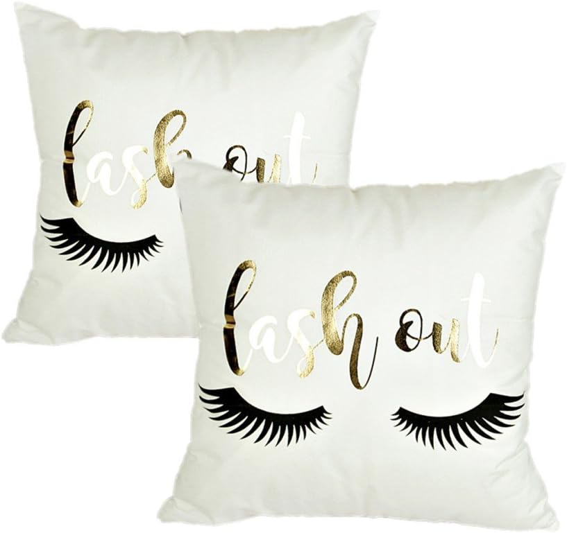 1758studio Pillow Covers 18x18 Inch White Gold Lash Set of 2 Throw Pillow Covers,Square Pillow Case Set Zipper,Cushion Covers Couch Patio Sofa Home Deco