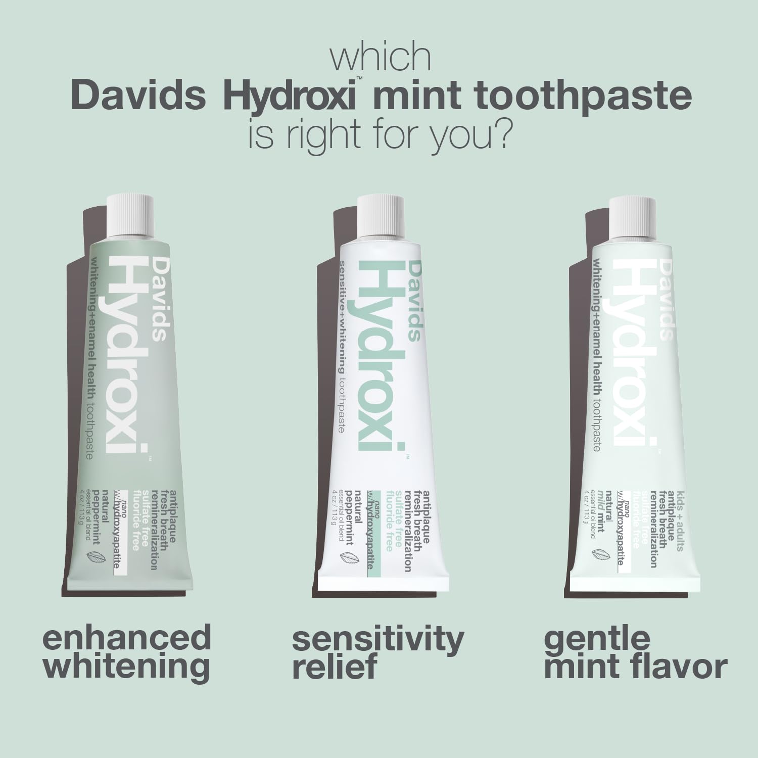 Davids Hydroxi Fluoride Free Nano Hydroxyapatite Toothpaste for Remineralizing Enamel & Sensitive Relief, Whitening, Antiplaque, SLS Free, Natural Peppermint, 5.25oz, Made in USA - Image 3