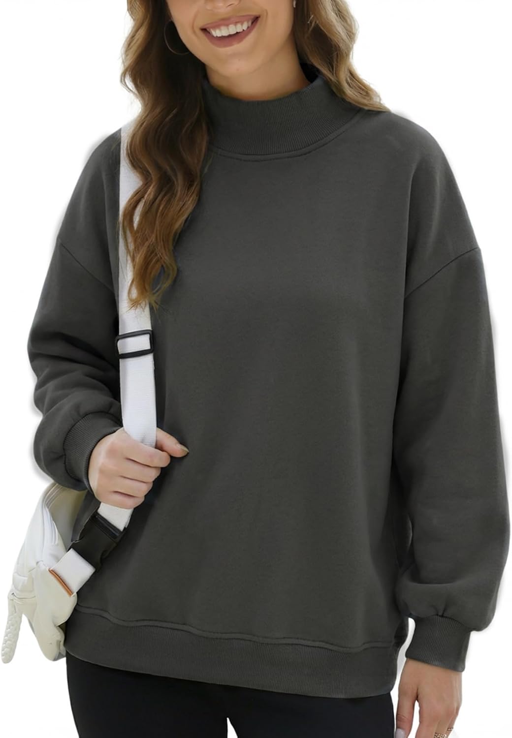 Yimoon Mock Neck Sweatshirt Women Oversized Turtleneck Sweatshirts Fleece Lined Pullover Trendy Outfit