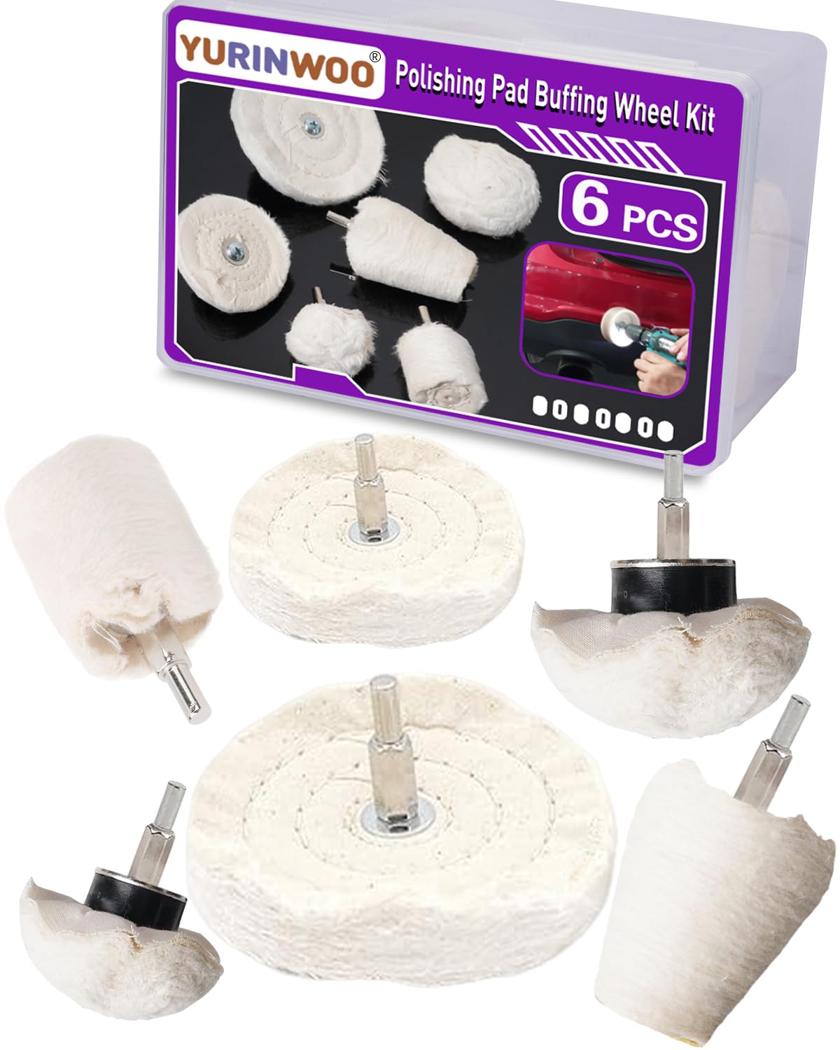 6PCS White Buffing Wheel Kit, Cone Column Mushroom for Metal, Steel, Chrome