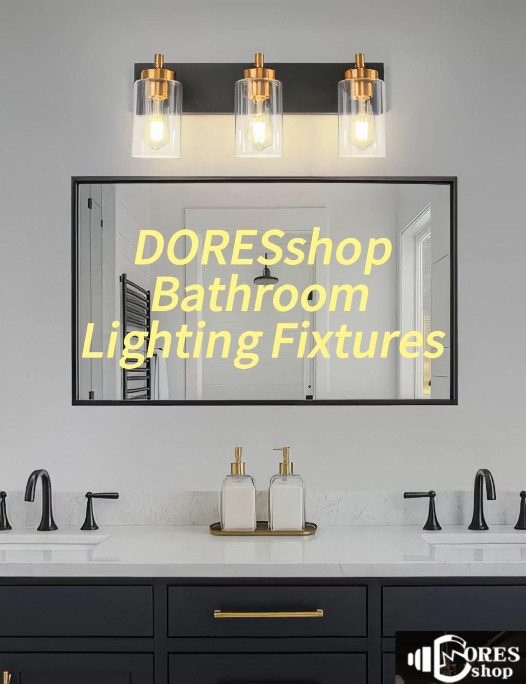 Image of DORESshop 3-Light Black and Gold Bathroom Light Fixtures with Straight Glass Shades, Bathroom Lighting Fixtures Over Mirrors, Modern Wall Sconce Lighting Vanity Light for Bathroom Living Room