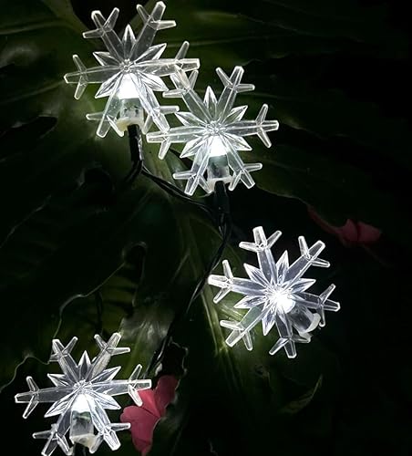 Miniatura 3 de Guirnalda de luces solares de Navidad con forma de copo de nieve de 36 pies, 60 LED, 8 modos, guirnalda de luces solares para exteriores,