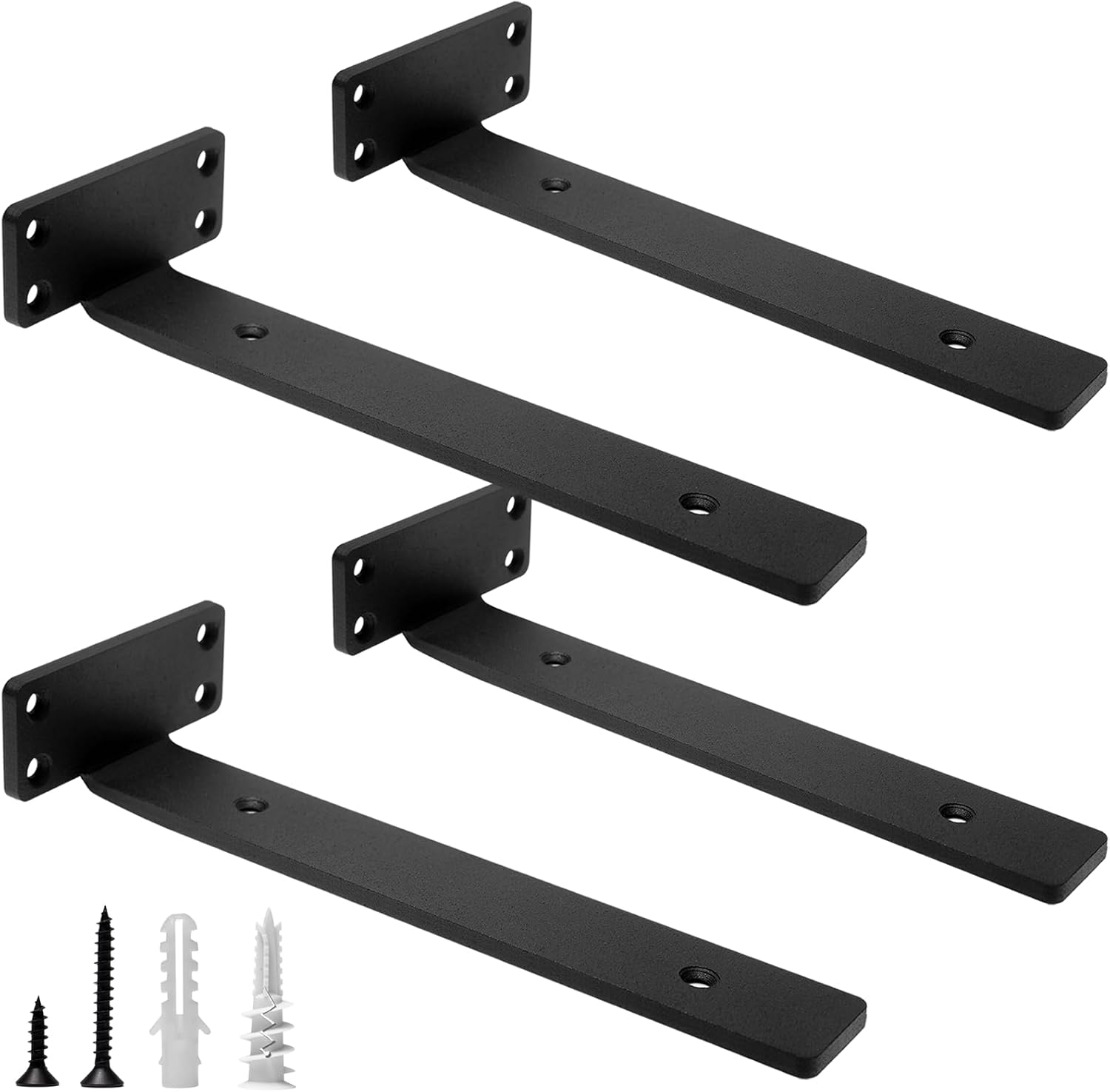 HITOMEN Heavy Duty Floating Shelf Brackets, 10-Inch (1/5'' Thick) Hidden Shelves Hardware, Cast Iron L Brackets, Rustic Industrial Black Metal Wall Shelving Supports, 4 Pack