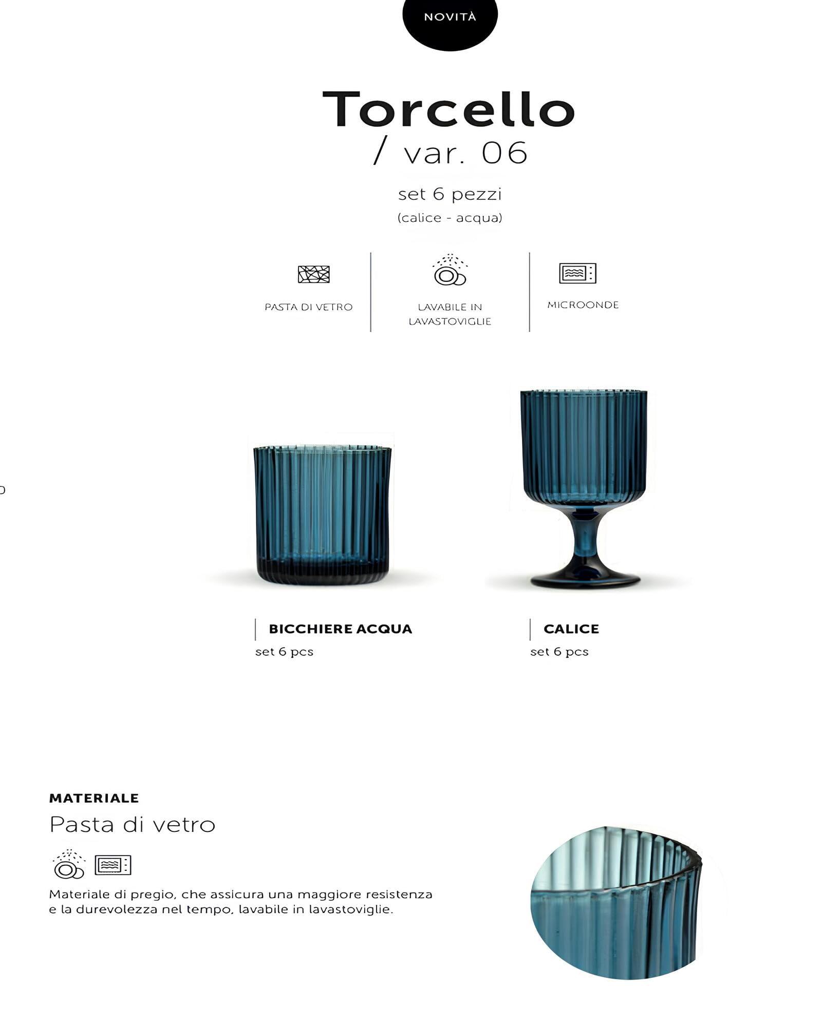 M . S Maison Sucrée Maison Sucrée Art Torcello - Juego de vasos y copas de 6 piezas de pasta de cristal de colores transparentes (1 azul, 6 copas)