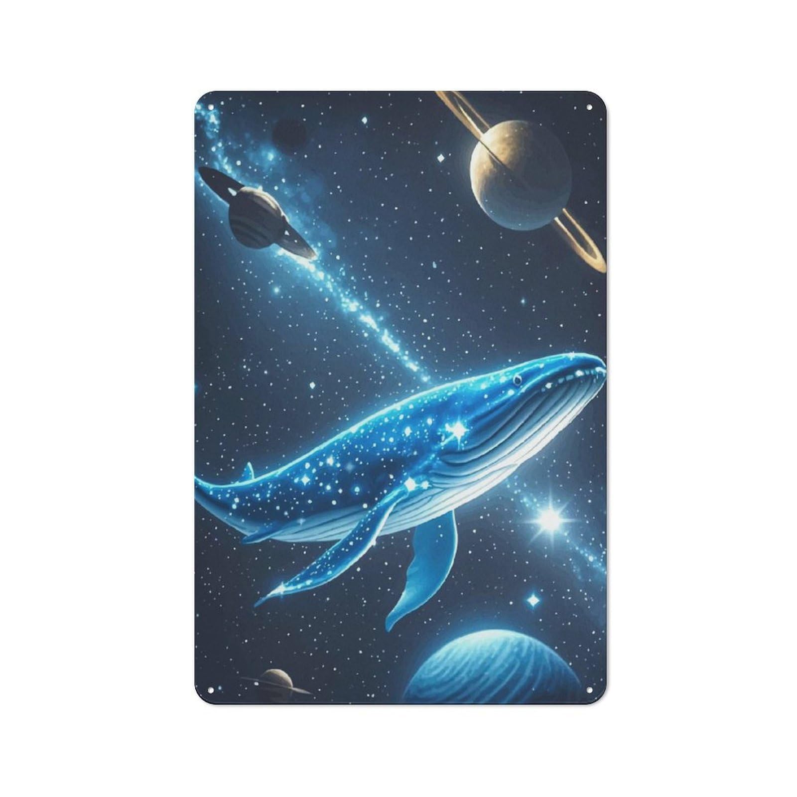 Junmoney Style-13 Cosmic Whale Starry Space Retro Metal Sign 30X20cm For Garden Room Or Summerhouse, A Decorative Christmas Gift For Summerhouse Decorators