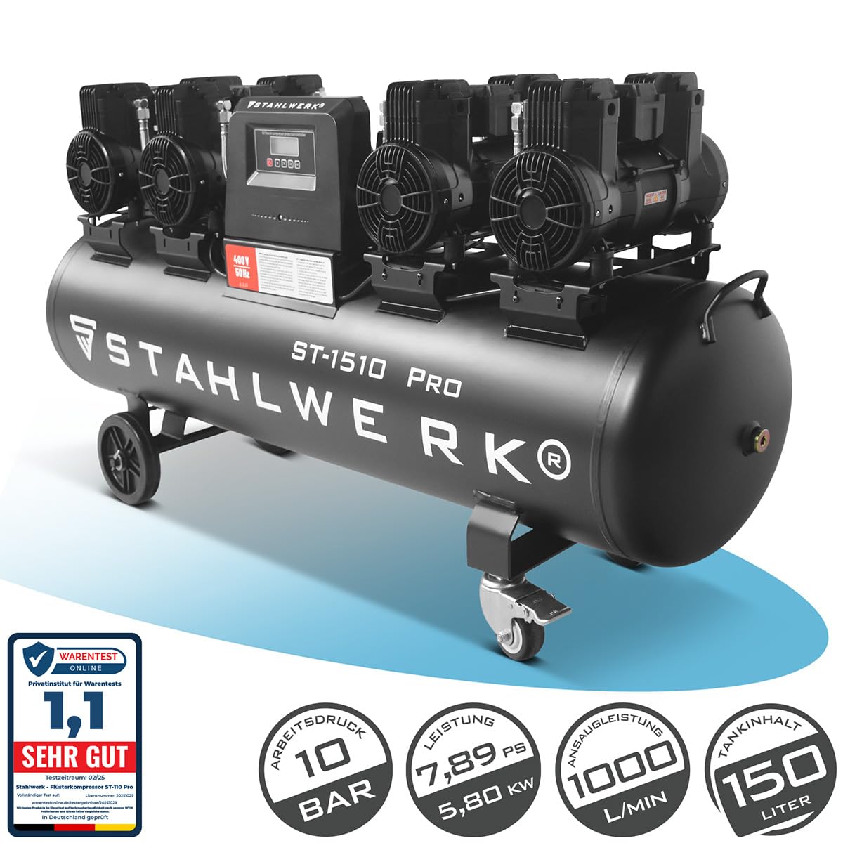 STAHLWERK Kompressor 150-Liter-Tank (ST-1510 Pro), 10 bar, 7,89 PS & 72 dB
